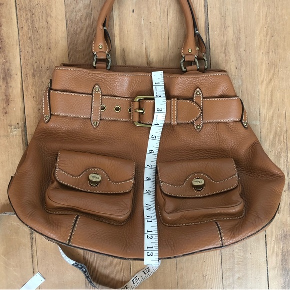 Cole Haan large belted turn lock satchel brown pebbled leather tote handbag - Picture 10 of 12